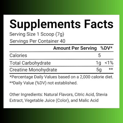 Creatine Monohydrate – 5g Creatine Monohydrate Powder – Advanced Creatine for Women and Men – Bulk Supplements Creatine – Delicious Fruit Punch Flavor – 10oz (40 Servings, Sour Apple)