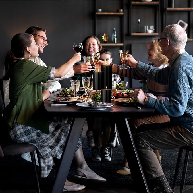 3 Packs Unscented Different Size Black Pillar Candles, Dripless Non-Toxic Smokeless 3x4, 3x6, 3x8 Inch Cylinder Candles for Halloween Wedding, Dinner Table, Party, Power Outage, Emergency