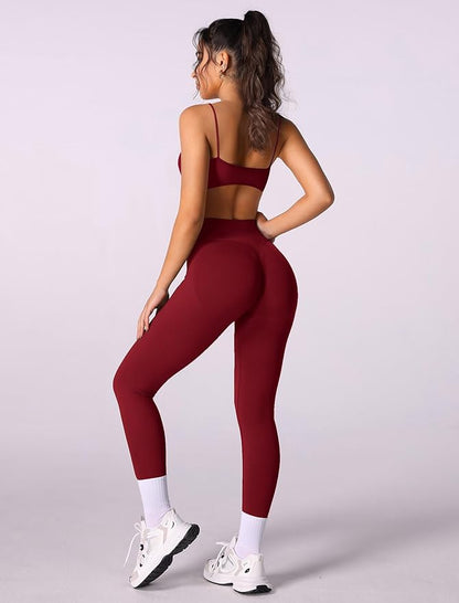 Workout sets for women 2 piece:Spaghetti Straps BacklessTop Bra and High Rise leggings for yoga