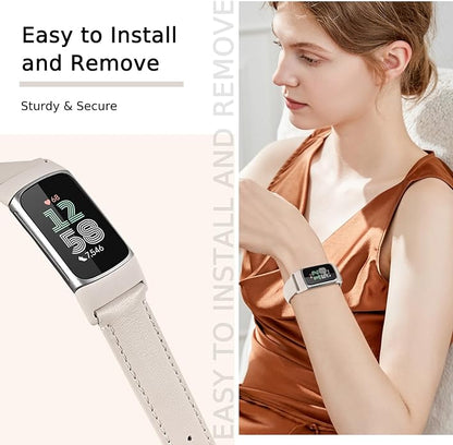 Leather Watch Bands Compatible with Fitbit Charge 6/Charge 5,Genuine Leather Replacement Straps for Charge 6/Charge 5 for Women Men.