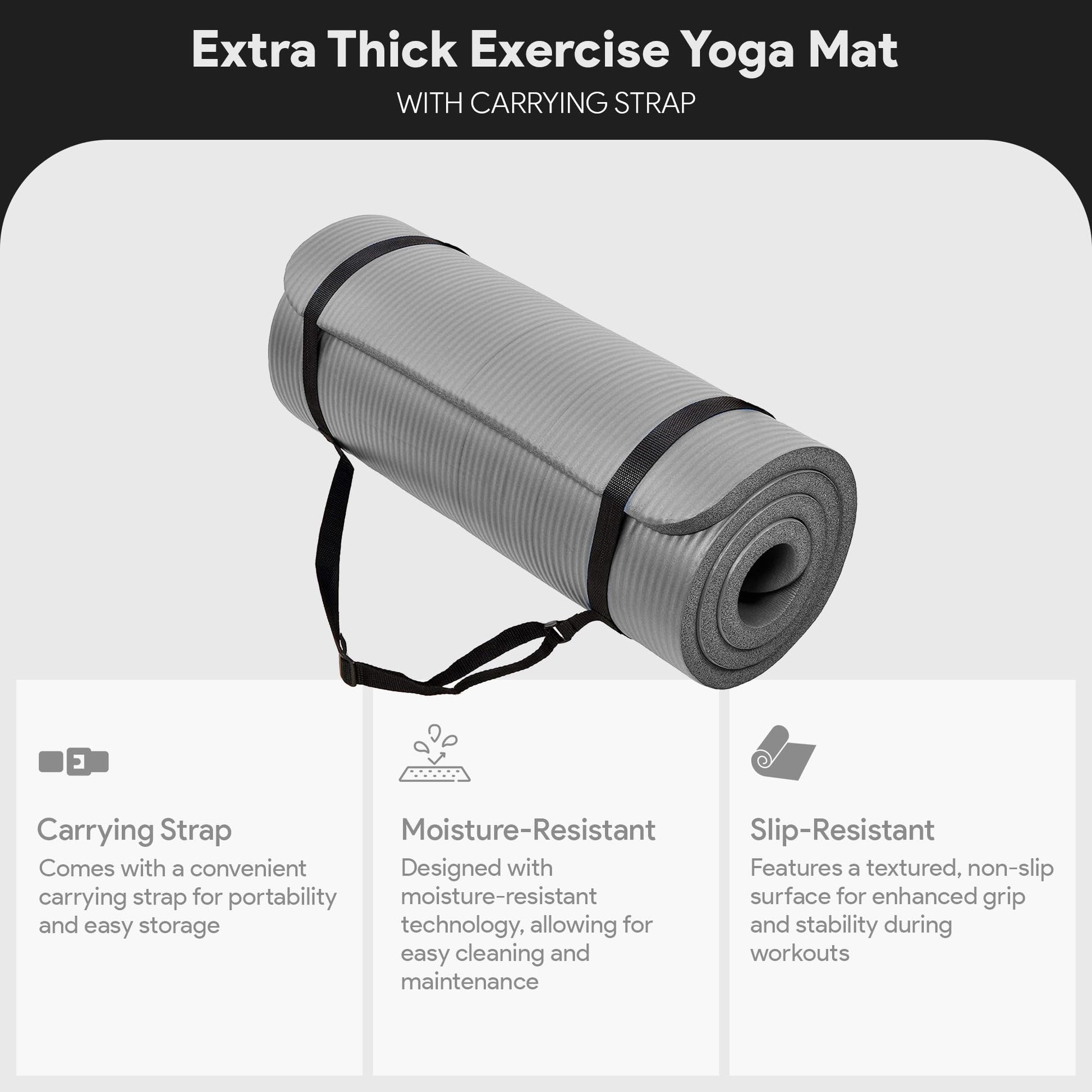 BalanceFrom 1-inch Thick 71x24 Inches Extra Thick Exercise Yoga Mat, Gray