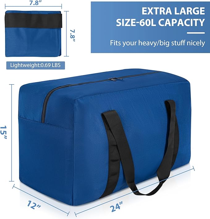 Travel Duffle Bag, 70L Gear Bag for Men and Women, Storage Bag Ideal for Overnight Camping and Weekend Getaways, Dark Blue