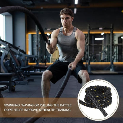 MECCANIXITY Battle Rope 10ft x 1 Inch Polyester Workout Rope Heavy Fitness Exercise Rope for Strength Training Home Gym Muscle Building, Black Yellow