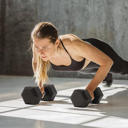 Hex Rubber Coated Dumbbells Hand Weights Pairs for Exercises and Fitness and Home Gym, Pairs