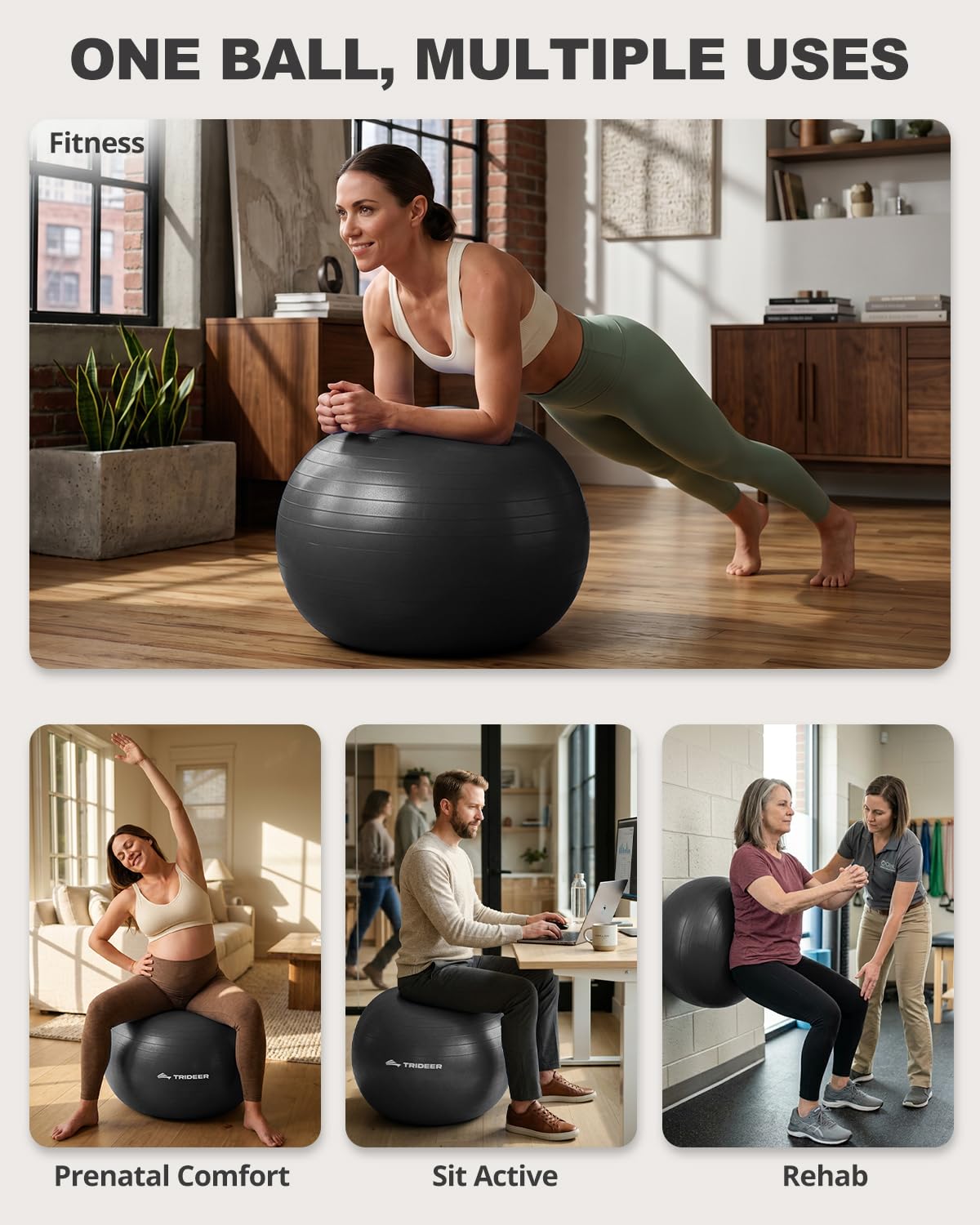Trideer Exercise Ball for Yoga, Pilates & Fitness – Stability Ball Equipment for Home Gym & Office
