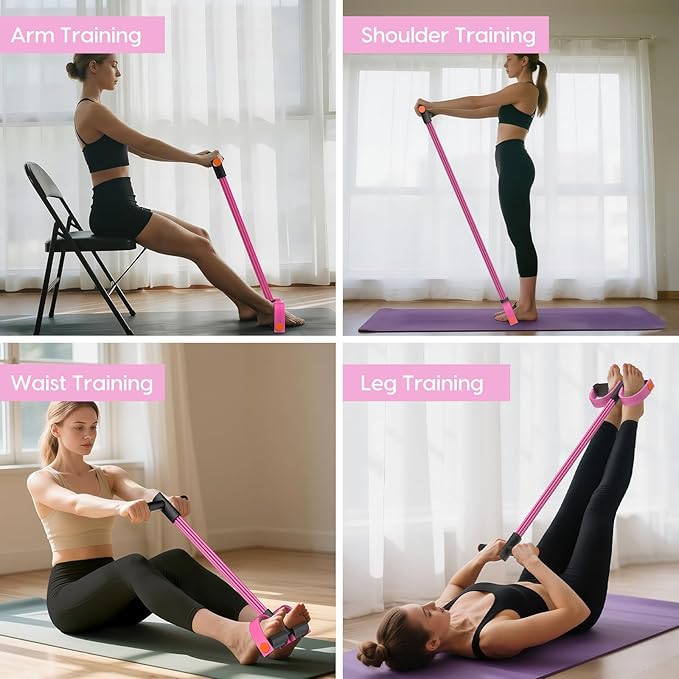 Resistance Bands with Handles, 6-Tubes Elastic Foot Pedal Resistance Bands, Natural Rubber Ankle Puller Sit-up Exercise, Multifunction Fitness Bands for Abdomen, Waist, Arm, Leg Stretching Training