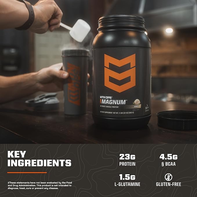MTN OPS Magnum Strawberry Protein Powder, 23g of Whey Isolate Protein & Milk Protein with BCAAs, Zero Sugar & Gluten Free, Strawberries & Cream, 30-Serving Tub
