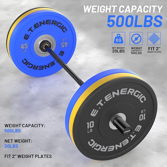 4ft Olympic Barbell 20KG Bar Load 500lbs Capacity Available Men's Barbell with Hard Chrome Sleeves for 2" Olympic Plates