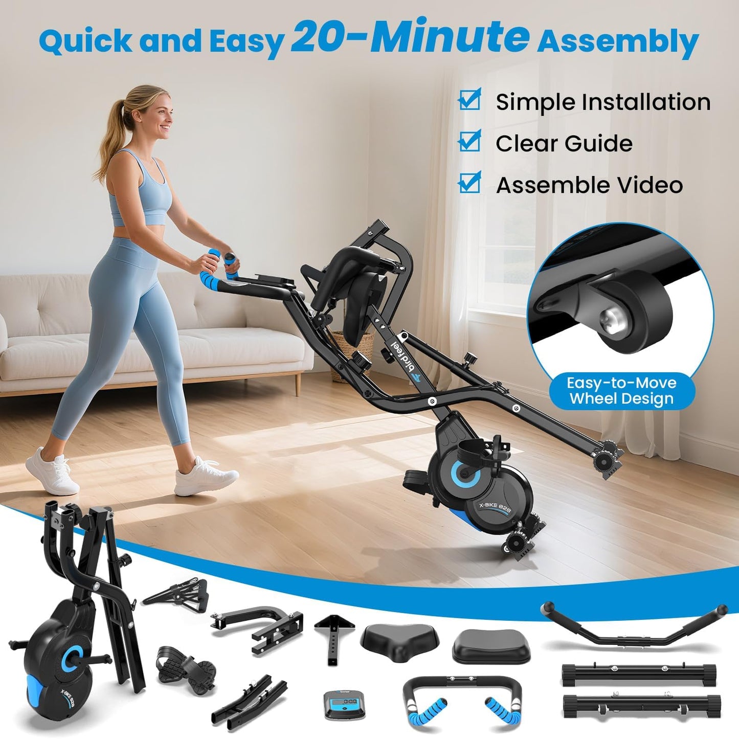 Foldable Exercise Bike, 8-Level Magnetic Stationary Bike for Home Gym