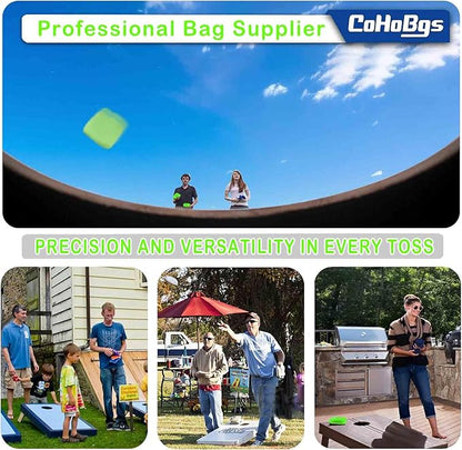 CoHoBgs Corn Hole Bags Set 8, Professional Cornhole Bags Dual-Sided Slick & Stick Resin Filled Suede and Duck Canvas Bean Bag for Cornhole Game Includes Carry Case