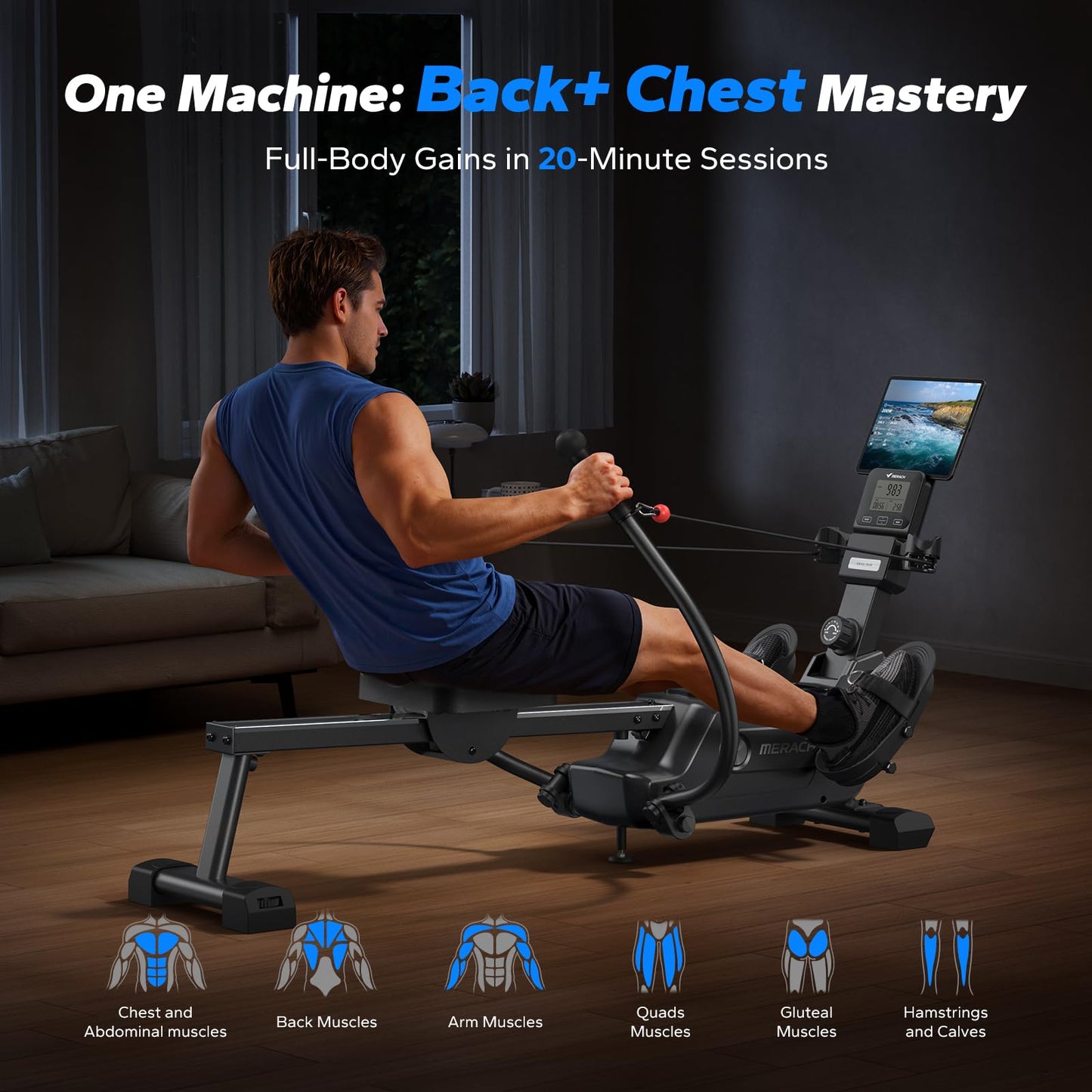 Merach RS3 Scull Rowing Machine for Home, Simulate Real Row, Ergonomic Seat