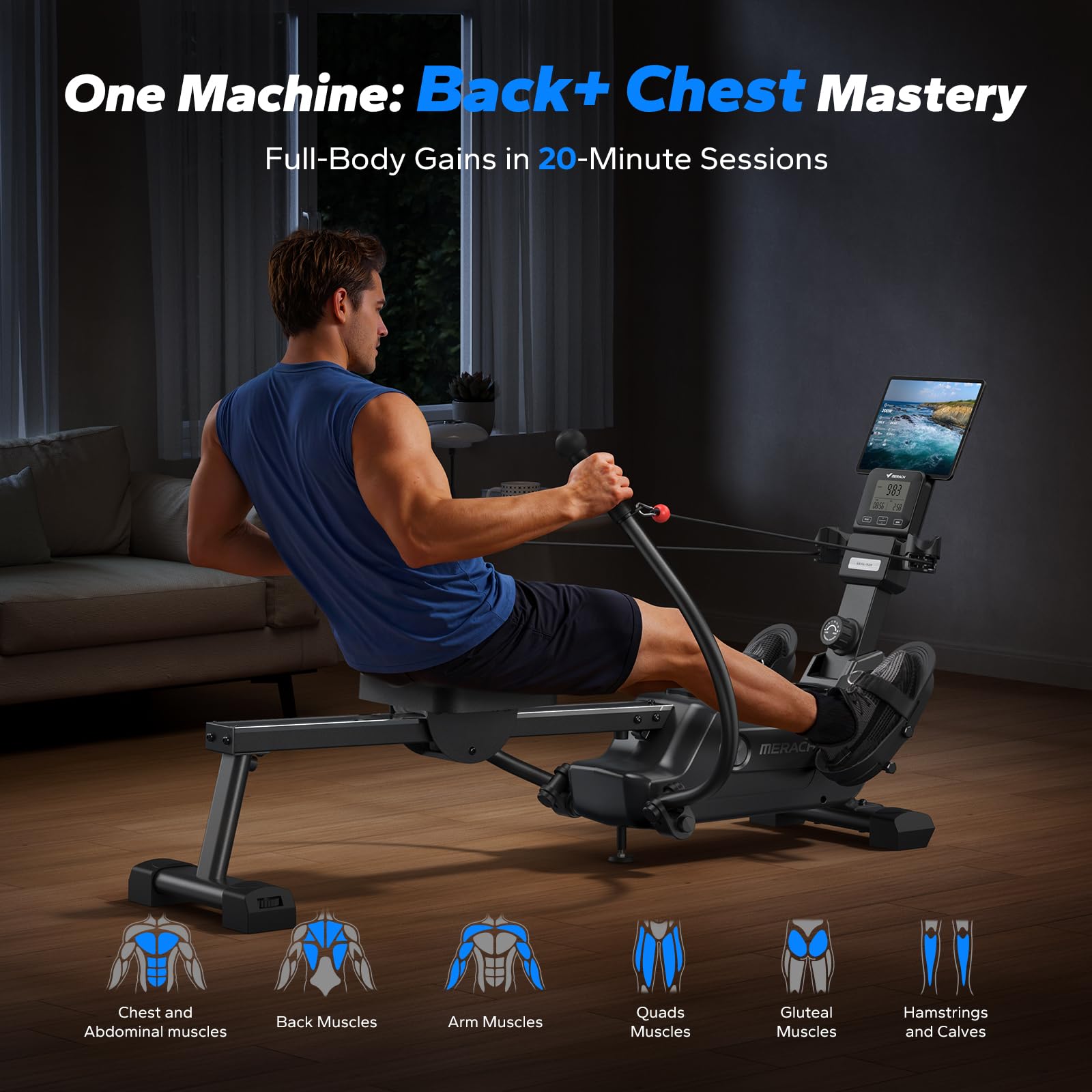 Merach RS3 Scull Rowing Machine for Home, Simulate Real Row, Ergonomic Seat