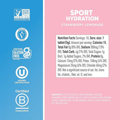 Nuun Sport Electrolyte Tablets with Magnesium, Calcium, Potassium, Chloride & Sodium, Gluten Free & Vegan, Strawberry Lemonade, 8 Pack (80 Servings Total)