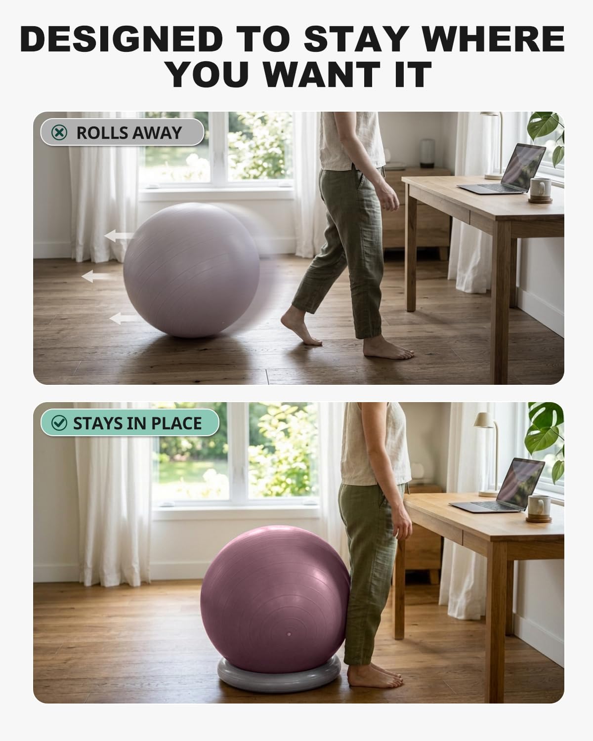 Trideer Yoga Ball Chair with Base for Office Desk, Exercise & Stability Ball Seat, Pilates Ball for