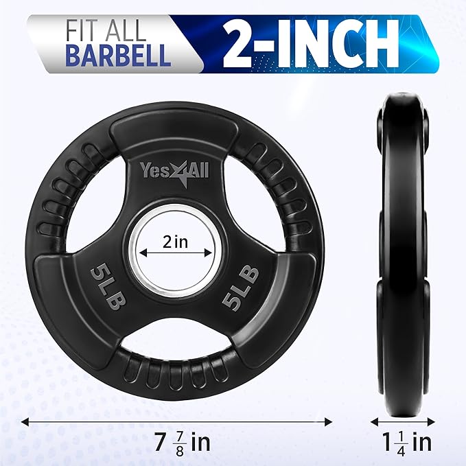 Yes4All Rubber Grip Plates for Barbell, 2-Inch Weight Plates for Weightlifting and Strength Training in Home Gym (Single, Pair and Set)