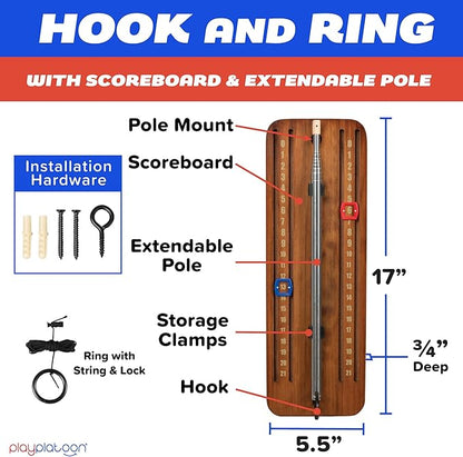 Play Platoon Hook and Ring Toss Bar Game for Adults - Wood Toss Ring Game for Adults - Perfect Home, Basements, & Bar Gifts