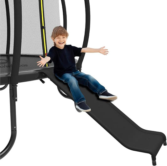 Universal Trampoline Slide with Buffer Region, Heavy Duty Steel Trampoline Accessory, for 8 10 12