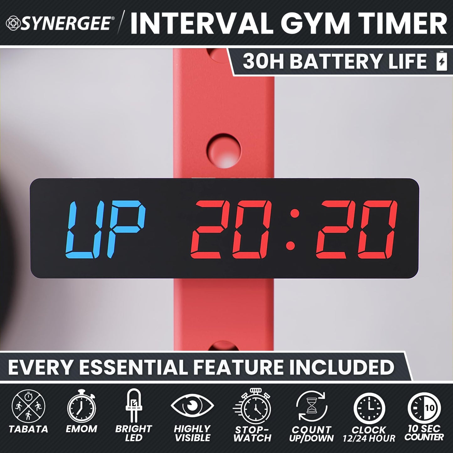 Synergee Magnetic Gym Timer – LED Display Interval Timer