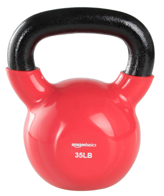 Amazon Basics Vinyl Kettlebell for Strength Training and Workout, 35 Pounds, Textured Handle, Red