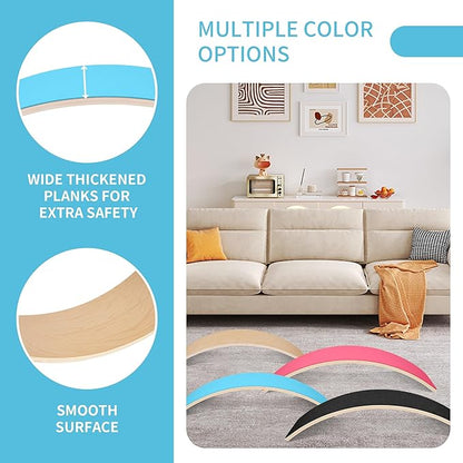 Balance Board, 32 Inch Wooden Wobble Board, Montessori Rocker Yoga Curvy Board Natural Wood, Open Ended Learning Toy, Sensory Play Equipment for Office & Classroom, Multiple Colors