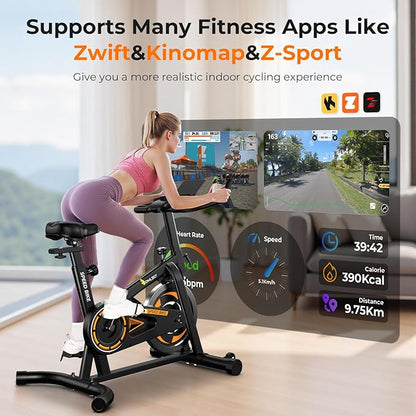 OWLSKY Exercise Bike with APP, Magnetic Resistance Indoor Cycling Bike, 300 lbs Capacity Quiet Stationary Bike for Home Gym Cardio Workout, Adjustable Seat & Tablet Holder