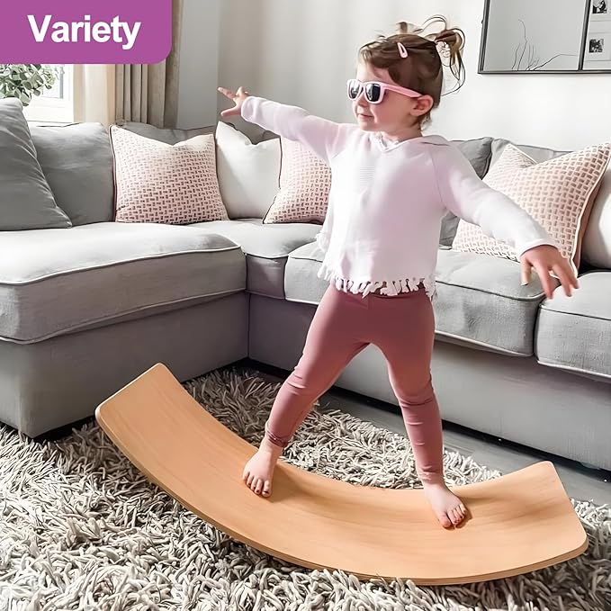 Wobble Balance Board for Toddlers, 35 Inch Rainbow Rocker Board Open Learning Exercise, Wooden Board for 3-12 Age Birthday