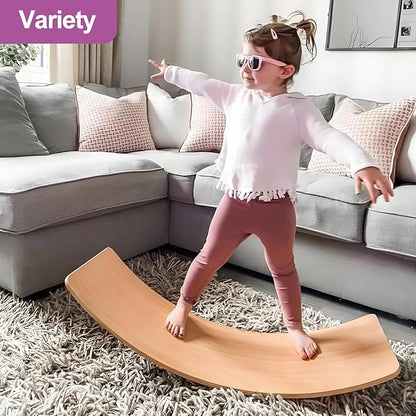 Wobble Balance Board for Toddlers, 35 Inch Rainbow Rocker Board Open Learning Exercise, Wooden Board for 3-12 Age Birthday