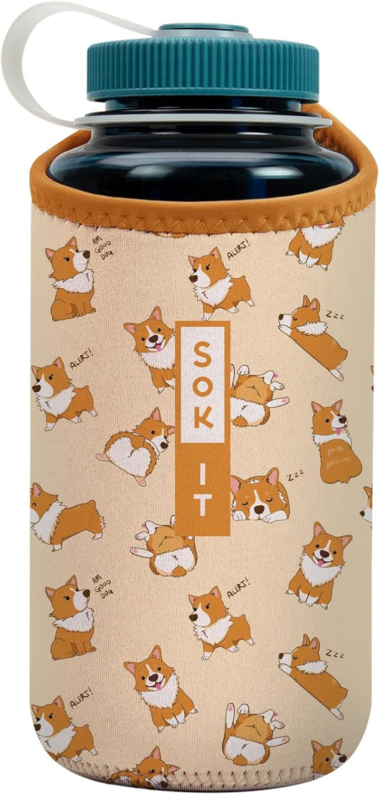 Sok It BotlSok Water Bottle Sleeve Insulated Neoprene Cover (Too Corgi to Function, Fits 32oz Nalgene)