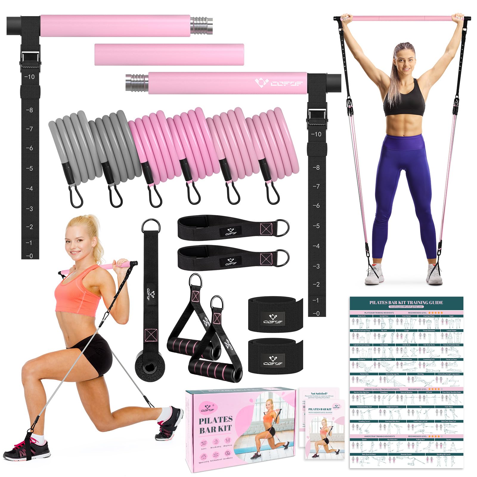 Pilates Bar Kit with Resistance Bands, Multifunctional Yoga Pilates Kit