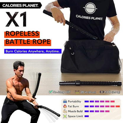 X1 Ropeless Battle Rope for Home Gym, HIIT Workouts, Low-Impact Cardio Training