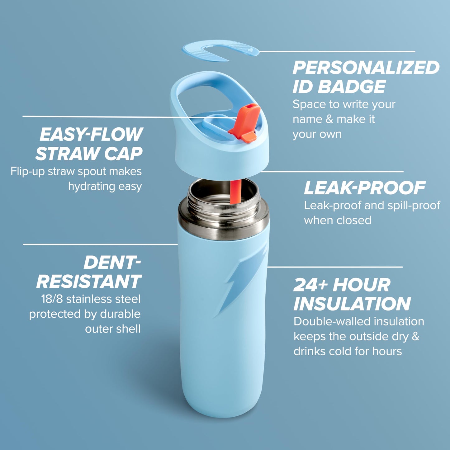 Gatorade 'Overtime' 22oz Stainless Steel Water Bottle, Straw Cap, Blue