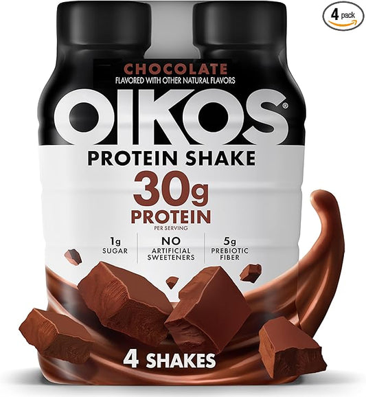 Oikos Protein Shake, Chocolate, 30g High Protein Drinks, Shelf Stable, Ready to Drink, 5g Prebiotic