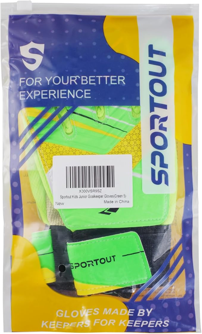 Sportout Kids Goalkeeper Gloves, Soccer Gloves with Double Wrist Protection and Non-Slip Wear Resistant Latex Material to Give Protection to Prevent Injuries