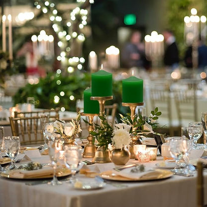 3x4 Inch Green Pillar Candles, 3 Packs Unscented Smokeless Pillar Candles for Christmas, St. Patrick's Day, Easter, Wedding, Party, Home and Dinner Table Decoration, 45 Hours Burn