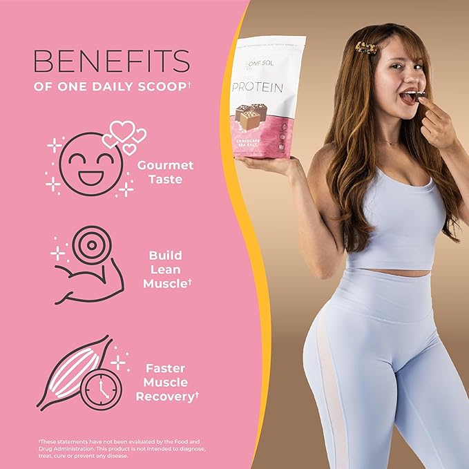 One Sol Lean Plant-Based Protein Powder, Pea & Brown Rice Protein, Low Carb, Vegan Friendly - Gluten, Lactose, & Soy Free - No Added Sugar, Non-GMO, Clean Nutrition, No Bloating (Chocolate Sea Salt)