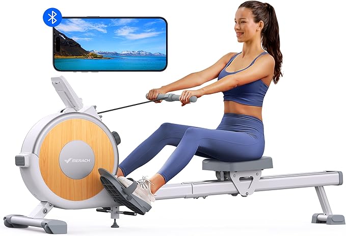 MERACH Rowing Machines for Home, Magnetic Rowing Machine with 16 Levels, Rower Machine of Quiet Resistance, Dual Slide Rail with Max 350lbs Weight Capacity, App Compatible