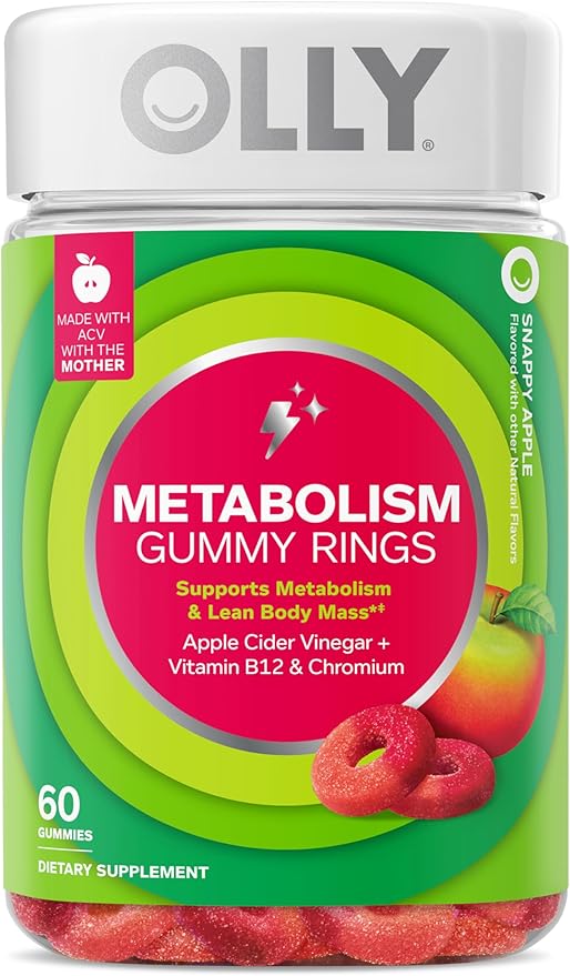 OLLY Metabolism Gummy Rings, Metabolism and Cellular Energy Chewable Supplement,* Apple Cider
