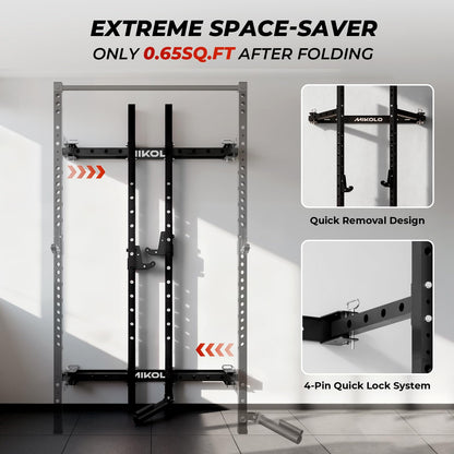 Mikolo 2" x 2" Folding Wall Mounted Squat Rack, 1000 Pounds Capacity Power Rack with Safety