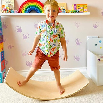 WOOD CITY Wobble Board, Wooden Balance Board Kids for Toddlers & Adults, Curvy Rocker Board for Yoga and Exercise Indoor & Outdoor, Open Ended Learning Toy Gift