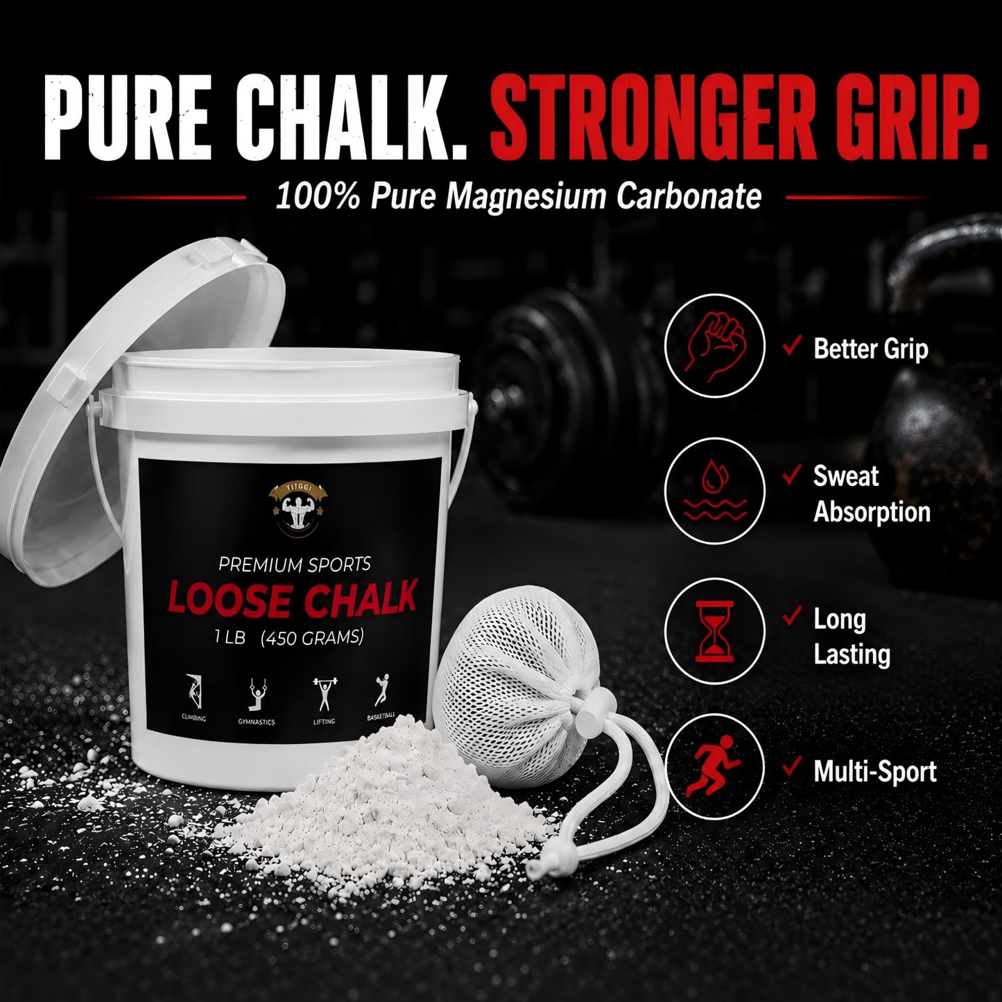 TITGGI 1 lb Gym Chalk Bucket with Chalk Ball, Pure Magnesium Carbonate