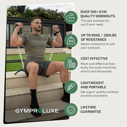 Portable Gym - Resistance Exercise Band Set - 200LBS Resistance Bands for Men & Women - Multi Gym Fitness Equipment & Pilates Bar for Home Workout