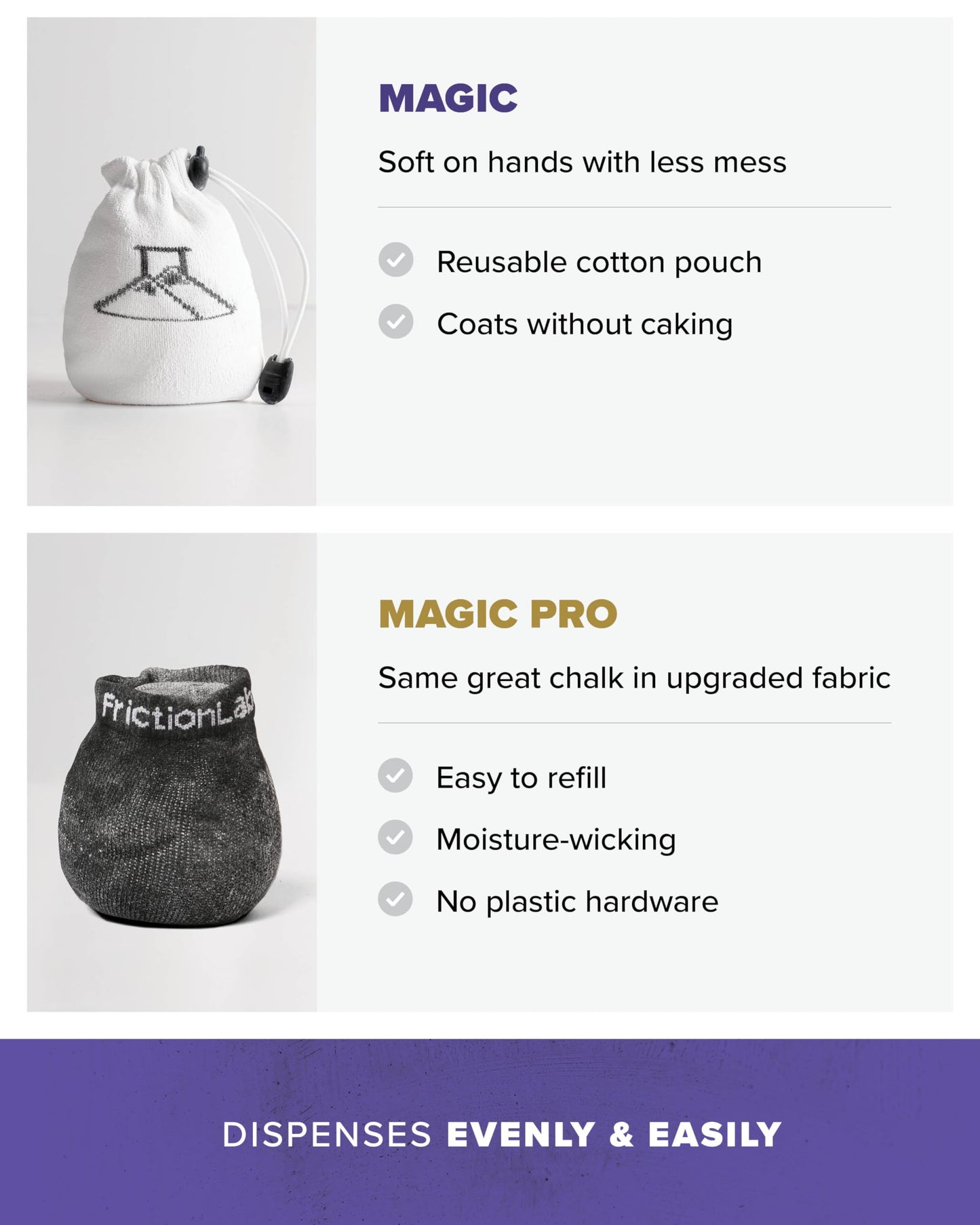 FrictionLabs Magic Chalk Ball, 2.2 oz - Premium Gym Chalk In Refillable Sock - Non Toxic - Great