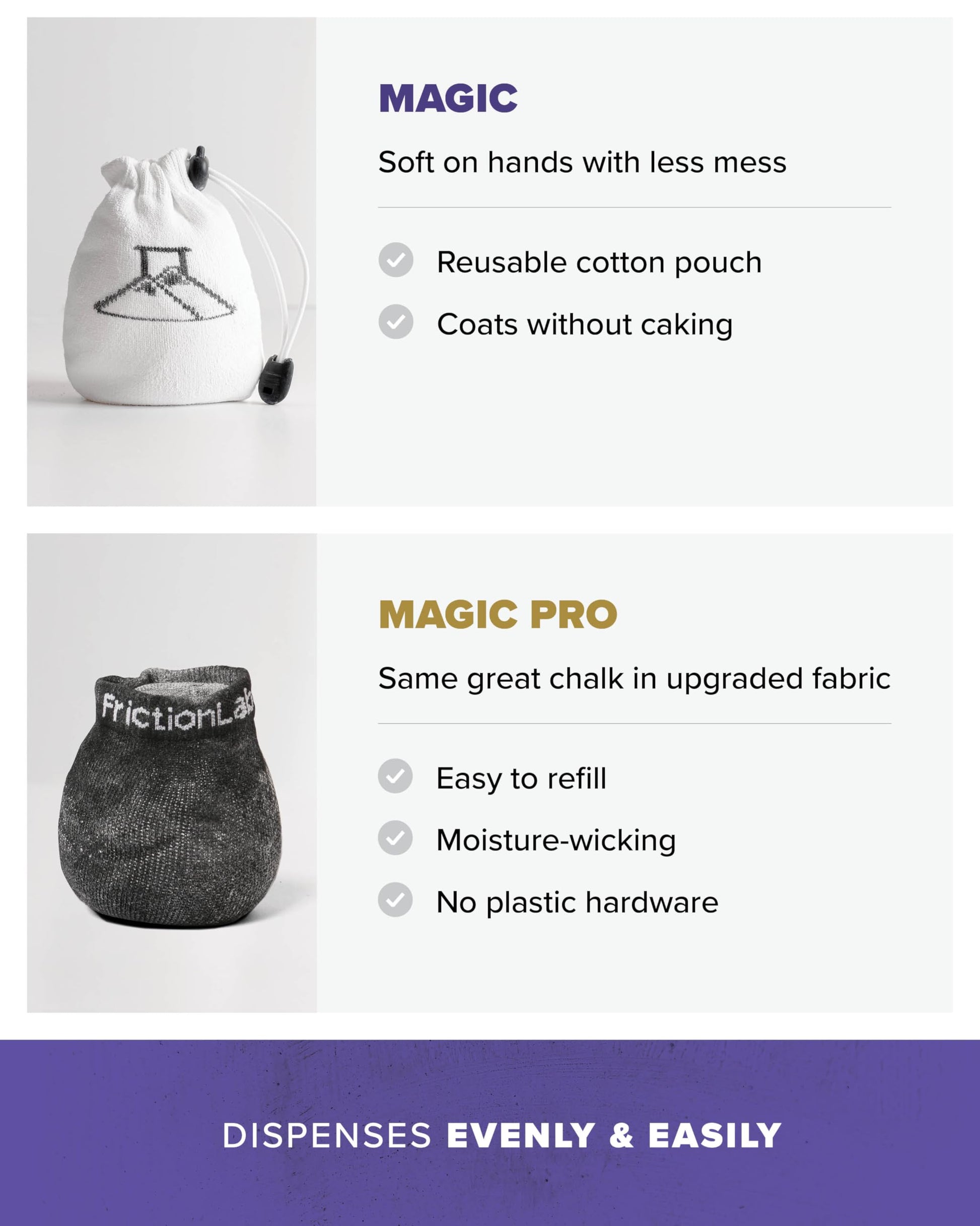 FrictionLabs Magic Chalk Ball, 2.2 oz - Premium Gym Chalk In Refillable Sock - Non Toxic - Great