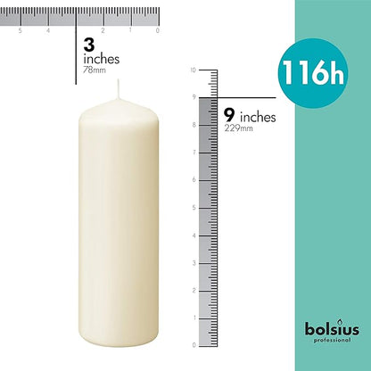 BOLSIUS 6 Ivory Pillar Candles Bulk - 3x9 Inches Candle Set - 116+ Hours Clean Burning - No Palm Oil - 0% Animal Fat - Premium European Quality - Unscented Dripless Any Occasion Pillars