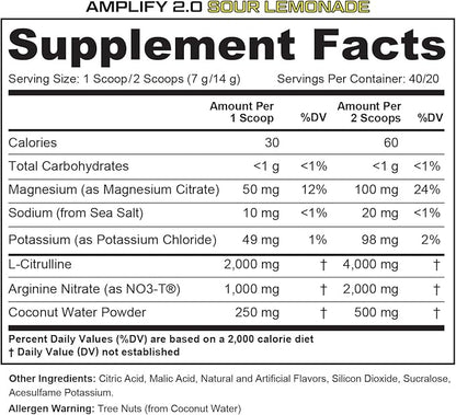 Cutler Nutrition Amplify Pump Pre Workout Caffeine Free Nitric Oxide Booster containing Arginine and Citrulline Pre-Workout for Maximum Pumps Sour Lemonade Flavor