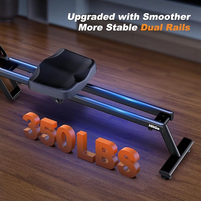 Magnetic Rowing Machine for Home Use, Foldable Rower with 32 Levels of Silent Resistance, LED Light Effects, Compact Dual Slide Rail, Max 350lb Capacity, Bluetooth & App Compatible