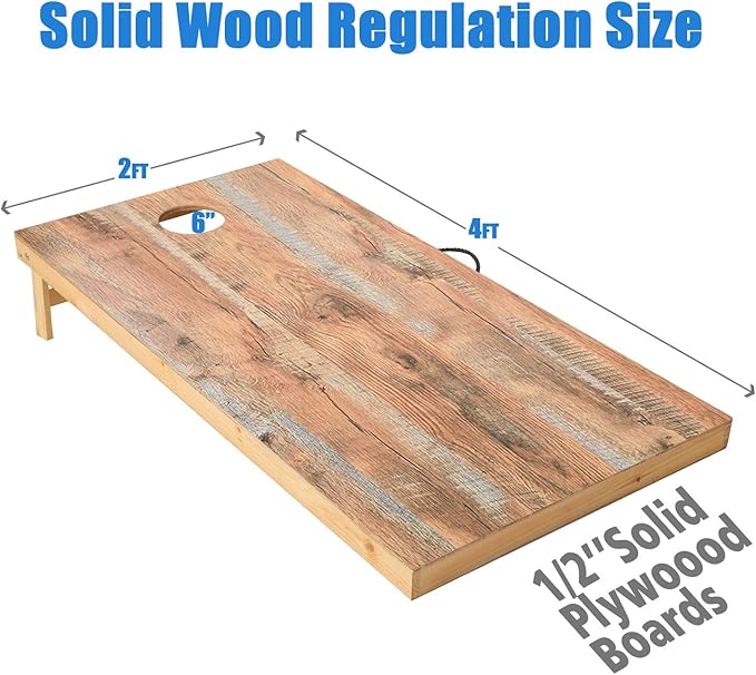 Solid Wood Premium Cornhole Game Set, Bean Bag Toss Game for Tailgate, Outdoor, Backyard - Professional Portable Cornhole Boards & Set of 8 Cornhole Bean Bags (Junior, Tailgate, Regulation Size)