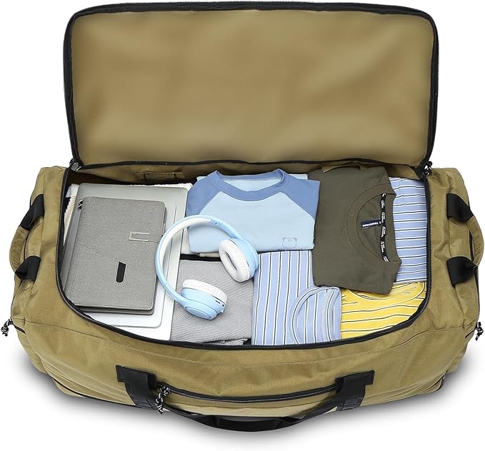 Laripwit Collapsible Duffle Bag with Wheels 130-170L Extra Large Expandable Travel Duffel Bag for Men Women Heavy Duty Military Duffle Bag for Camping Rolling Foldable Carry On Luggage, Brown