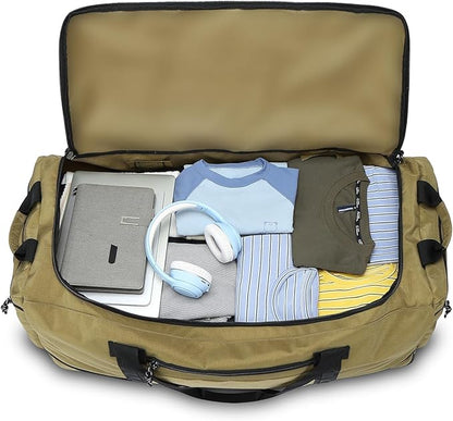 Laripwit Collapsible Duffle Bag with Wheels 130-170L Extra Large Expandable Travel Duffel Bag for Men Women Heavy Duty Military Duffle Bag for Camping Rolling Foldable Carry On Luggage, Brown