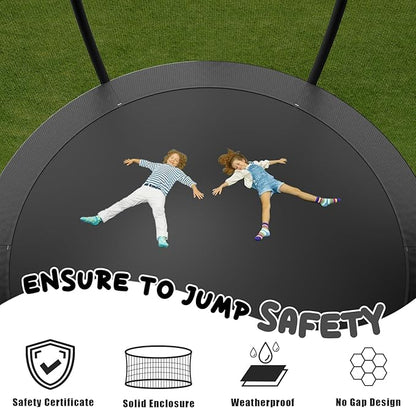 Trampoline 12FT 14FT 15FT 16FT for Kids/Adults - Outdoor Recreational with Enclosure Net Curved Poles and Ladder, Heavy Duty Anti-Rust Coating, ASTM Approval